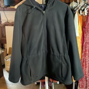 Land’s End Women’s Black Long Fleece Hooded Zip Up Jacket Size Large 14-16